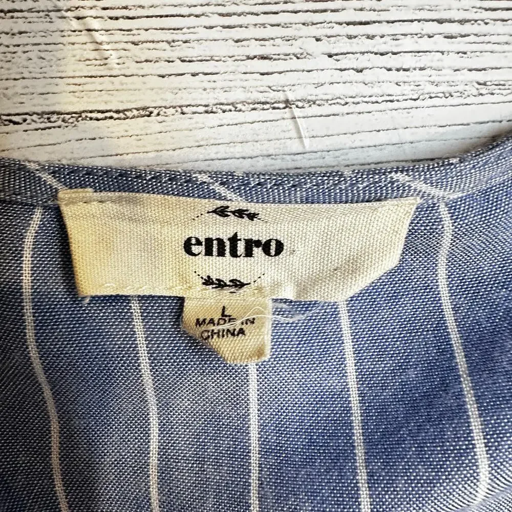 Entro ANTHRO Large blue embroidered floral tie Peasant blouse cottage coquette - Picture 7 of 8